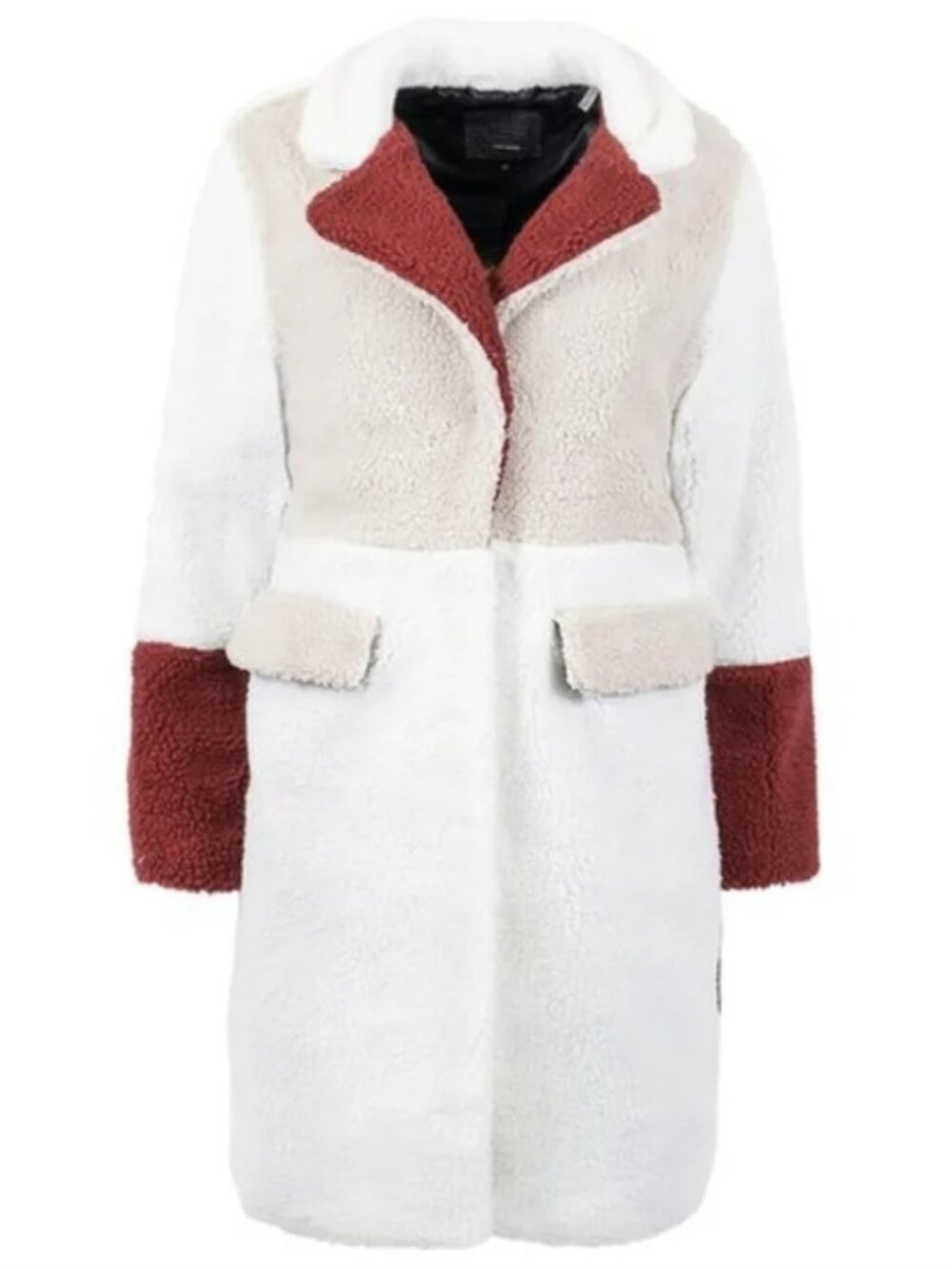 Steve Madden Sherpa Teddy Cream Colourblock Jacket Coat Size Small
